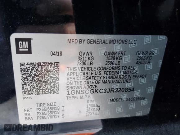 ✅ 2018 Chevrolet Suburban LS • VIN: 1GNSCGKC3JR320854 • Lot: 83358434. Listed on Copart with 224,528 mi. Free auction sales archive from the USA and detailed vehicle history report at DreamBid. Image 13.