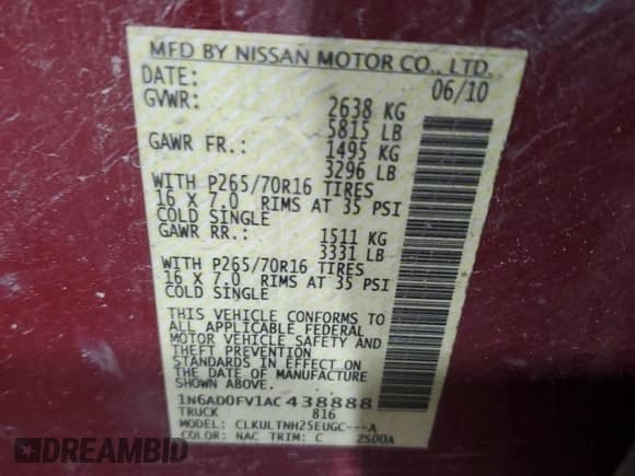 ✅ 2010 Nissan Frontier SE • VIN: 1N6AD0FV1AC438888 • Lot: 84397345. Listed on Copart with 218,391 mi. Free auction sales archive from the USA and detailed vehicle history report at DreamBid. Image 12.