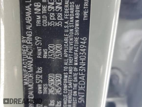 ✅ 2022 Hyundai Santa Cruz Limited • VIN: 5NTJEDAF3NH034946 • Лот: 46925575. Размещён на Copart с пробегом 44 202 миль миль. Получите бесплатный доступ к архиву аукционных продаж из США и посмотрите подробный отчёт об истории автомобиля на DreamBid. Изображение 12.