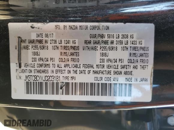 ✅ 2018 Mazda CX-9 Touring • VIN: JM3TCBCYXJ0203181 • Лот: 85877435. Опубликован ранее на Copart с пробегом 163 209 миль. Бесплатный доступ к архиву аукционных продаж из США и подробный отчёт об истории автомобиля на DreamBid. Изображение 12.