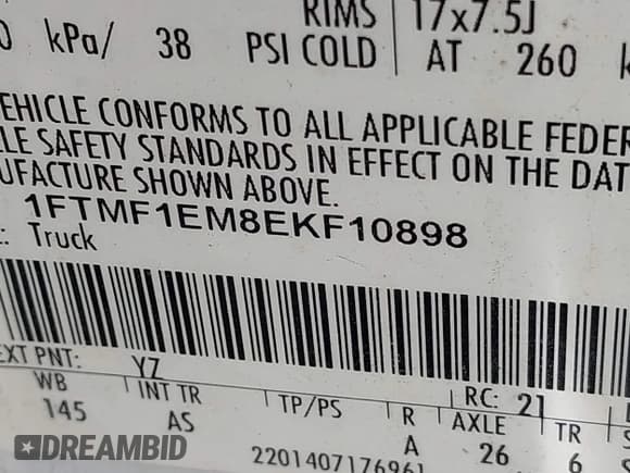 ✅ 2014 Ford F-150 XL • VIN: 1FTMF1EM8EKF10898 • Lot: 42414454. Listed on IAAI with 66,791 mi. Free auction sales archive from the USA and detailed vehicle history report at DreamBid. Image 9.
