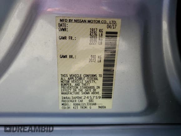 ✅ 2017 Nissan Altima SV • VIN: 1N4AL3AP0HC245759 • Лот: 89667305. Опубликован ранее на Copart с пробегом 95 343 миль. Бесплатный доступ к архиву аукционных продаж из США и подробный отчёт об истории автомобиля на DreamBid. Изображение 12.