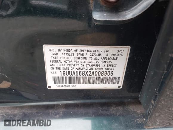 ✅ 2002 Acura TL Type S • VIN: 19UUA568X2A008906 • Lot: 42937241. Wystawiony na IAAI z przebiegiem 120 056 mil. Bezpłatny archiwum sprzedaży aukcyjnych z USA i szczegółowy raport historii pojazdu na DreamBid. Zdjęcie 9.