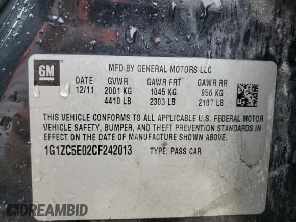 ✅ 2012 Chevrolet Malibu 1LT • VIN: 1G1ZC5E02CF242013 • Lot: 90316435. Wystawiony na Copart z przebiegiem Nie podano. Bezpłatny archiwum sprzedaży aukcyjnych z USA i szczegółowy raport historii pojazdu na DreamBid. Zdjęcie 12.