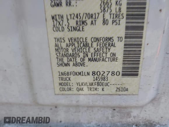 ✅ 2020 Nissan NV Cargo SV • VIN: 1N6BF0KM1LN802780 • Лот: 42458802. Опубликован ранее на IAAI с пробегом 161 205 миль. Бесплатный доступ к архиву аукционных продаж из США и подробный отчёт об истории автомобиля на DreamBid. Изображение 9.