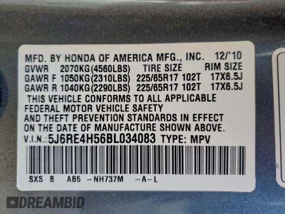 ✅ 2011 Honda CR-V EX • VIN: 5J6RE4H56BL034083 • Lot: 94215865. Listed on Copart with 90,702 mi. Free auction sales archive from the USA and detailed vehicle history report at DreamBid. Image 14.