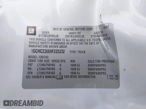 ✅ 2008 Chevrolet Silverado 2500HD 1LT • VIN: 1GCHC23668F225232 • Лот: 41136449. Опубликован ранее на IAAI с пробегом Не указан. Бесплатный доступ к архиву аукционных продаж из США и подробный отчёт об истории автомобиля на DreamBid. Изображение 9.