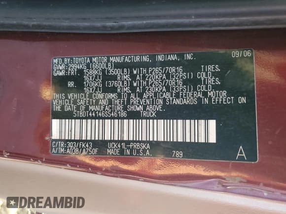 ✅ 2006 Toyota Tundra SR5 • VIN: 5TBDT44146S546186 • Lot: 91140495. Listed on Copart with 153,568 mi. Free auction sales archive from the USA and detailed vehicle history report at DreamBid. Image 12.