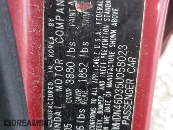 ✅ 2005 Hyundai Elantra GLS • VIN: KMHDN46D35U058023 • Lot: 55467645. Wystawiony na Copart z przebiegiem 170 216 mil. Bezpłatny archiwum sprzedaży aukcyjnych z USA i szczegółowy raport historii pojazdu na DreamBid. Zdjęcie 12.