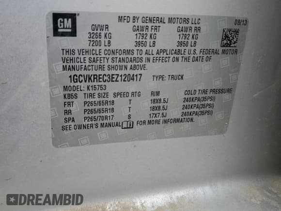 ✅ 2014 Chevrolet Silverado 1500 LT • VIN: 1GCVKREC3EZ120417 • Лот: 71981855. Опубликован ранее на Copart с пробегом 217 908 миль. Бесплатный доступ к архиву аукционных продаж из США и подробный отчёт об истории автомобиля на DreamBid. Изображение 12.