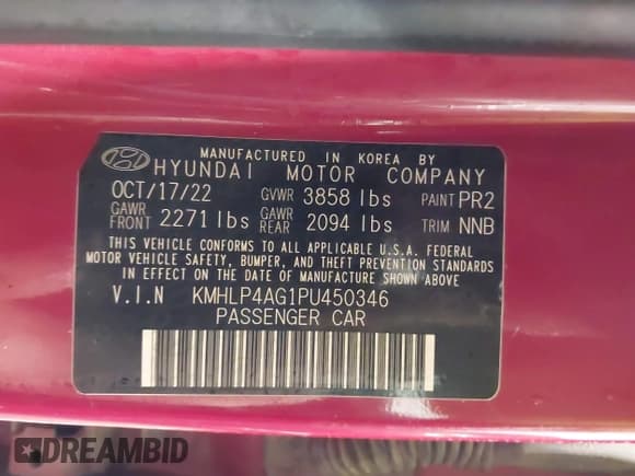 ✅ 2023 Hyundai Elantra Limited • VIN: KMHLP4AG1PU450346 • Lot: 42623326. Listed on IAAI with 88,488 mi. Free auction sales archive from the USA and detailed vehicle history report at DreamBid. Image 9.