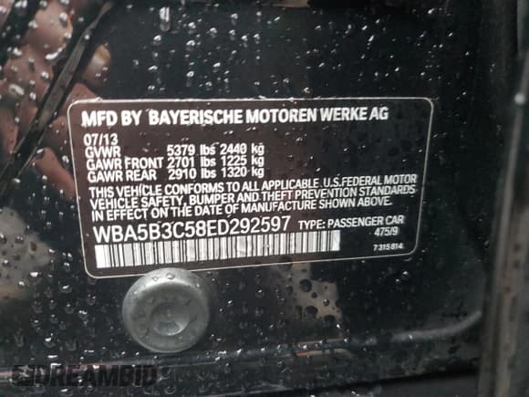 ✅ 2014 BMW 5 Series 535i xDrive • VIN: WBA5B3C58ED292597 • Lot: 93232815. Wystawiony na Copart z przebiegiem 133 850 mil. Bezpłatny archiwum sprzedaży aukcyjnych z USA i szczegółowy raport historii pojazdu na DreamBid. Zdjęcie 12.