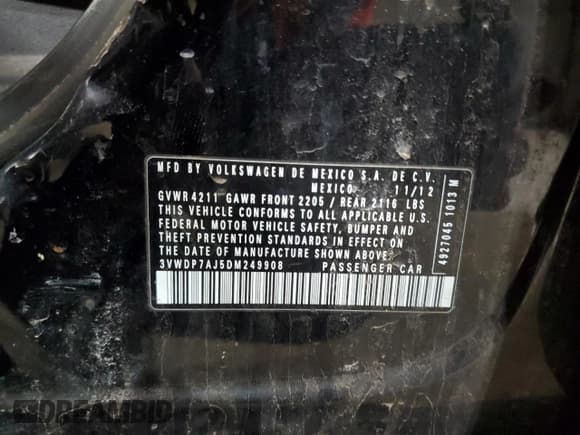 ✅ 2013 Volkswagen Jetta SE • VIN: 3VWDP7AJ5DM249908 • Lot: 53951765. Wystawiony na Copart z przebiegiem 240 040 mil. Bezpłatny archiwum sprzedaży aukcyjnych z USA i szczegółowy raport historii pojazdu na DreamBid. Zdjęcie 12.