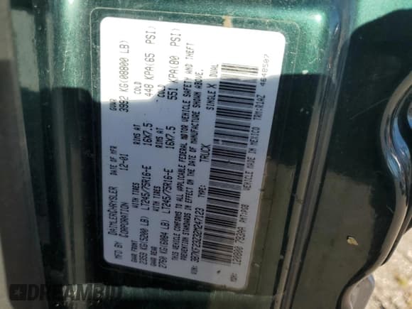 ✅ 2002 Dodge 2500 • VIN: 3B7KF23Z32M247123 • Lot: 65627935. Listed on Copart with 181,273 mi. Free auction sales archive from the USA and detailed vehicle history report at DreamBid. Image 12.