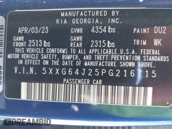 ✅ 2023 Kia K5 GT-Line • VIN: 5XXG64J25PG216715 • Lot: 43191805. Listed on IAAI with 36,692 mi. Free auction sales archive from the USA and detailed vehicle history report at DreamBid. Image 9.