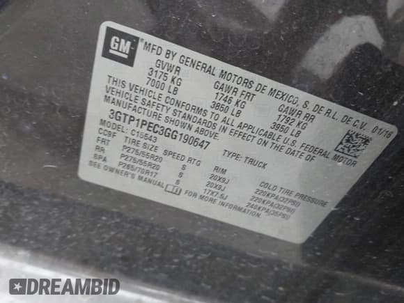 ✅ 2016 GMC Sierra 1500 Denali • VIN: 3GTP1PEC3GG190647 • Lot: 41933094. Listed on IAAI with 161,125 mi. Free auction sales archive from the USA and detailed vehicle history report at DreamBid. Image 9.