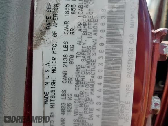 ✅ 2003 Mitsubishi Galant ES • VIN: 4A3AA46GX3E070638 • Лот: 67427925. Опубликован ранее на Copart с пробегом 136 487 миль. Бесплатный доступ к архиву аукционных продаж из США и подробный отчёт об истории автомобиля на DreamBid. Изображение 12.