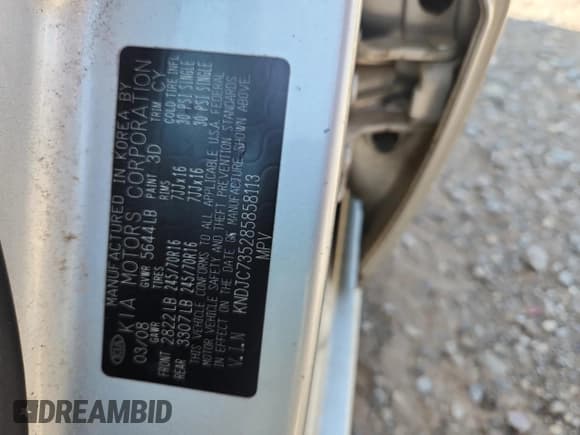 ✅ 2008 Kia Sorento LX • VIN: KNDJC735285858113 • Lot: 63661055. Listed on Copart with 236,851 mi. Free auction sales archive from the USA and detailed vehicle history report at DreamBid. Image 13.