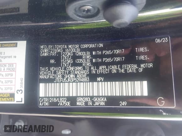 ✅ 2023 Toyota 4Runner SR5 Premium • VIN: JTEFU5JR3P5294883 • Lot: 43248145. Listed on IAAI with 40,325 mi. Free auction sales archive from the USA and detailed vehicle history report at DreamBid. Image 9.