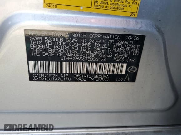 ✅ 2007 Lexus GS 350 • VIN: JTHBC96S675006474 • Лот: 67593555. Опубликован ранее на Copart с пробегом 234 438 миль. Бесплатный доступ к архиву аукционных продаж из США и подробный отчёт об истории автомобиля на DreamBid. Изображение 12.