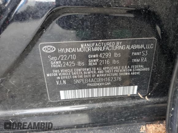 ✅ 2011 Hyundai Sonata GLS • VIN: 5NPEB4AC0BH162376 • Lot: 74427594. Listed on Copart with 227,522 mi. Free auction sales archive from the USA and detailed vehicle history report at DreamBid. Image 12.