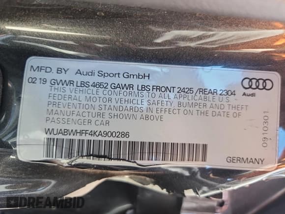 ✅ 2019 Audi RS 3 • VIN: WUABWHFF4KA900286 • Lot: 82243395. Wystawiony na Copart z przebiegiem Nie podano. Bezpłatny archiwum sprzedaży aukcyjnych z USA i szczegółowy raport historii pojazdu na DreamBid. Zdjęcie 13.