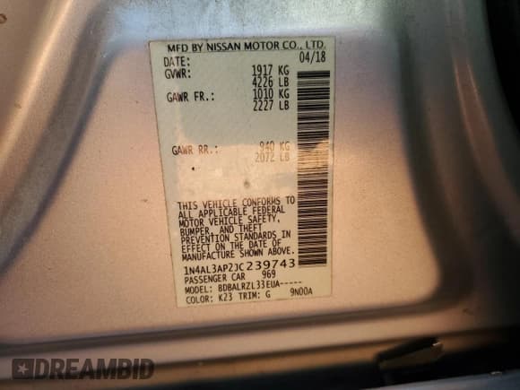 ✅ 2018 Nissan Altima SL • VIN: 1N4AL3AP2JC239743 • Lot: 82670495. Wystawiony na Copart z przebiegiem Nie podano. Bezpłatny archiwum sprzedaży aukcyjnych z USA i szczegółowy raport historii pojazdu na DreamBid. Zdjęcie 13.