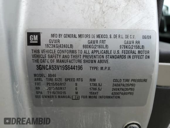 ✅ 2009 Chevrolet HHR 2LT • VIN: 3GNCA53V19S644196 • Lot: 41590005. Listed on Copart with 122,445 mi. Free auction sales archive from the USA and detailed vehicle history report at DreamBid. Image 13.