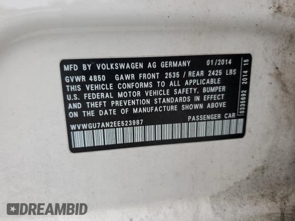 ✅ 2014 Volkswagen CC Executive • VIN: WVWGU7AN2EE523987 • Lot: 71685214. Listed on Copart with 77,732 mi. Free auction sales archive from the USA and detailed vehicle history report at DreamBid. Image 14.