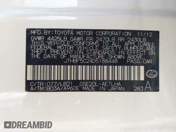 ✅ 2013 Lexus IS 250 • VIN: JTHBF5C24D5188448 • Lot: 43661325. Wystawiony na IAAI z przebiegiem 228 045 mil. Bezpłatny archiwum sprzedaży aukcyjnych z USA i szczegółowy raport historii pojazdu na DreamBid. Zdjęcie 9.