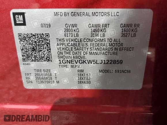 ✅ 2020 Chevrolet Traverse LT Cloth • VIN: 1GNEVGKW5LJ122859 • Lot: 86824375. Listed on Copart with 54,074 mi. Free auction sales archive from the USA and detailed vehicle history report at DreamBid. Image 14.