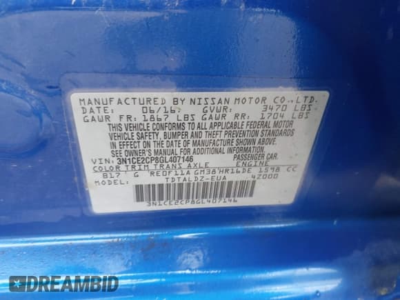 ✅ 2016 Nissan Note SV • VIN: 3N1CE2CP8GL407146 • Lot: 42404784. Listed on IAAI with 119,033 mi. Free auction sales archive from the USA and detailed vehicle history report at DreamBid. Image 9.