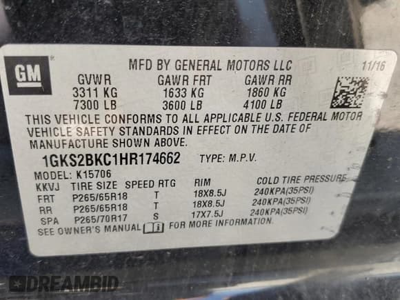 ✅ 2017 GMC Yukon SLT • VIN: 1GKS2BKC1HR174662 • Lot: 70407025. Listed on Copart with 179,376 mi. Free auction sales archive from the USA and detailed vehicle history report at DreamBid. Image 14.