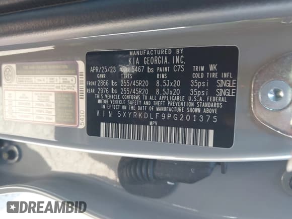 ✅ 2023 Kia Sorento SX • VIN: 5XYRKDLF9PG201375 • Lot: 43426046. Listed on IAAI with 25,957 mi. Free auction sales archive from the USA and detailed vehicle history report at DreamBid. Image 9.