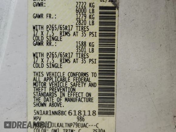 ✅ 2011 Nissan Pathfinder SV • VIN: 5N1AR1NN8BC618118 • Lot: 82494325. Wystawiony na Copart z przebiegiem 191 800 mil. Bezpłatny archiwum sprzedaży aukcyjnych z USA i szczegółowy raport historii pojazdu na DreamBid. Zdjęcie 13.