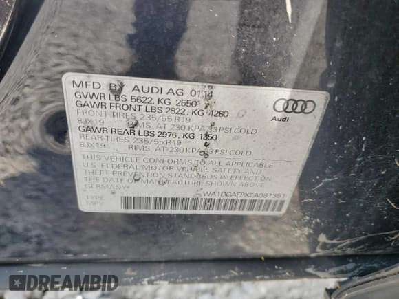 ✅ 2014 Audi Q5 Premium Plus • VIN: WA1DGAFPXEA081351 • Lot: 67604535. Listed on Copart with 167,709 mi. Free auction sales archive from the USA and detailed vehicle history report at DreamBid. Image 13.