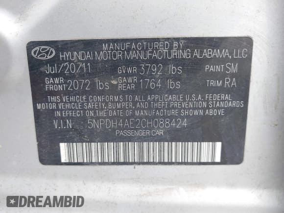 ✅ 2012 Hyundai Elantra GLS • VIN: 5NPDH4AE2CH088424 • Lot: 42834708. Listed on IAAI with 184,523 mi. Free auction sales archive from the USA and detailed vehicle history report at DreamBid. Image 9.