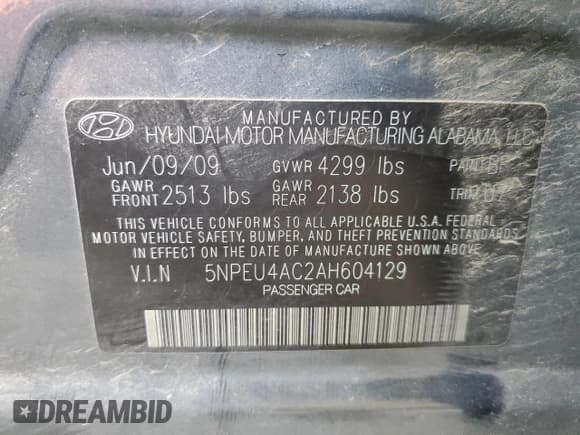 ✅ 2010 Hyundai Sonata Limited • VIN: 5NPEU4AC2AH604129 • Lot: 83457654. Listed on Copart with 221,849 mi. Free auction sales archive from the USA and detailed vehicle history report at DreamBid. Image 12.