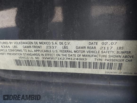 ✅ 2007 Volkswagen Jetta • VIN: 3VWGG71K27M124083 • Лот: 41208561. Опубликован ранее на IAAI с пробегом 227 408 миль. Бесплатный доступ к архиву аукционных продаж из США и подробный отчёт об истории автомобиля на DreamBid. Изображение 9.