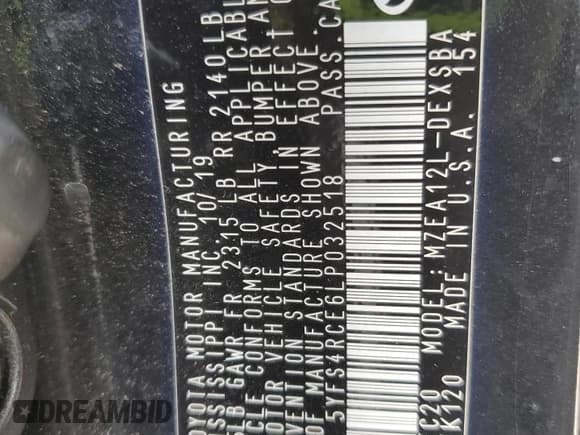 ✅ 2020 Toyota Corolla Nightshade • VIN: 5YFS4RCE6LP032518 • Лот: 81869615. Опубликован ранее на Copart с пробегом 119 437 миль. Бесплатный доступ к архиву аукционных продаж из США и подробный отчёт об истории автомобиля на DreamBid. Изображение 12.