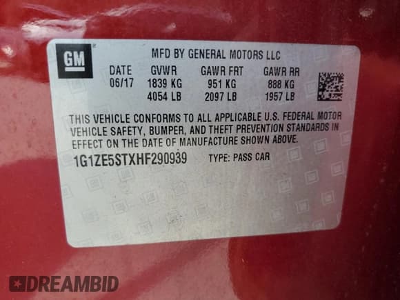 ✅ 2017 Chevrolet Malibu LT • VIN: 1G1ZE5STXHF290939 • Lot: 84169075. Listed on Copart with 95,477 mi. Free auction sales archive from the USA and detailed vehicle history report at DreamBid. Image 12.