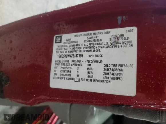 ✅ 2002 Chevrolet S-10 LS • VIN: 1GCCS19W428187106 • Лот: 82631955. Опубликован ранее на Copart с пробегом Не указан. Бесплатный доступ к архиву аукционных продаж из США и подробный отчёт об истории автомобиля на DreamBid. Изображение 12.