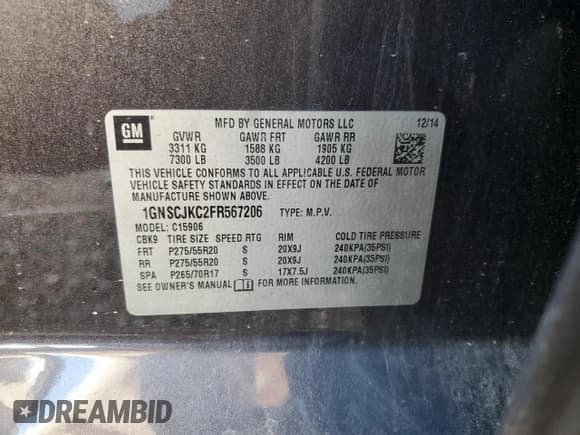 ✅ 2015 Chevrolet Suburban LT • VIN: 1GNSCJKC2FR567206 • Lot: 44013754. Wystawiony na Copart z przebiegiem 190 371 mil. Bezpłatny archiwum sprzedaży aukcyjnych z USA i szczegółowy raport historii pojazdu na DreamBid. Zdjęcie 14.