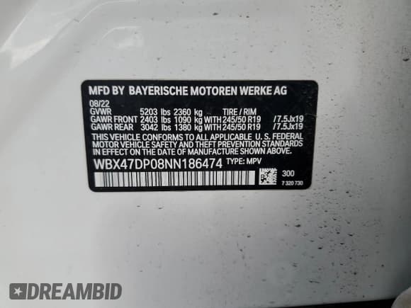 ✅ 2022 BMW X3 sDrive30i • VIN: WBX47DP08NN186474 • Лот: 87249585. Опубликован ранее на Copart с пробегом Не указан. Бесплатный доступ к архиву аукционных продаж из США и подробный отчёт об истории автомобиля на DreamBid. Изображение 14.