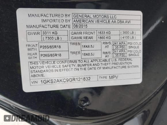 ✅ 2016 GMC Yukon SLE • VIN: 1GKS2AKC9GR121832 • Lot: 40086918. Listed on IAAI with 208,159 mi. Free auction sales archive from the USA and detailed vehicle history report at DreamBid. Image 9.