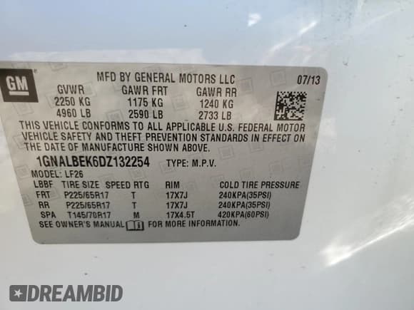 ✅ 2013 Chevrolet Equinox LS • VIN: 1GNALBEK6DZ132254 • Лот: 71156654. Опубликован ранее на Copart с пробегом 137 984 миль. Бесплатный доступ к архиву аукционных продаж из США и подробный отчёт об истории автомобиля на DreamBid. Изображение 13.