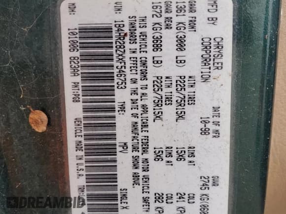 ✅ 1999 Dodge Durango • VIN: 1B4HR28ZXXF546753 • Lot: 60443385. Wystawiony na Copart z przebiegiem 171 878 mil. Bezpłatny archiwum sprzedaży aukcyjnych z USA i szczegółowy raport historii pojazdu na DreamBid. Zdjęcie 13.