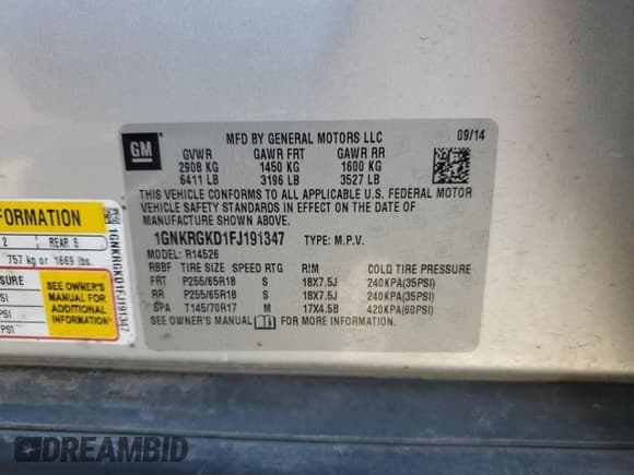 ✅ 2015 Chevrolet Traverse LT • VIN: 1GNKRGKD1FJ191347 • Лот: 87435465. Опубликован ранее на Copart с пробегом 160 336 миль. Бесплатный доступ к архиву аукционных продаж из США и подробный отчёт об истории автомобиля на DreamBid. Изображение 12.