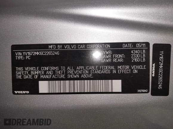 ✅ 2012 Volvo C30 • VIN: YV1672MK6C2265246 • Lot: 43512013. Listed on IAAI with 117,790 mi. Free auction sales archive from the USA and detailed vehicle history report at DreamBid. Image 9.