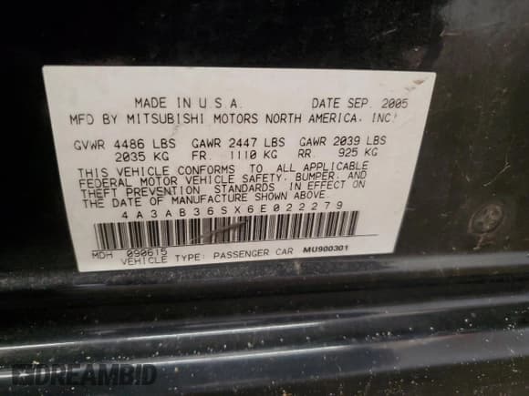 ✅ 2006 Mitsubishi Galant LS • VIN: 4A3AB36SX6E022279 • Lot: 66255645. Wystawiony na Copart z przebiegiem 145 375 mil. Bezpłatny archiwum sprzedaży aukcyjnych z USA i szczegółowy raport historii pojazdu na DreamBid. Zdjęcie 12.